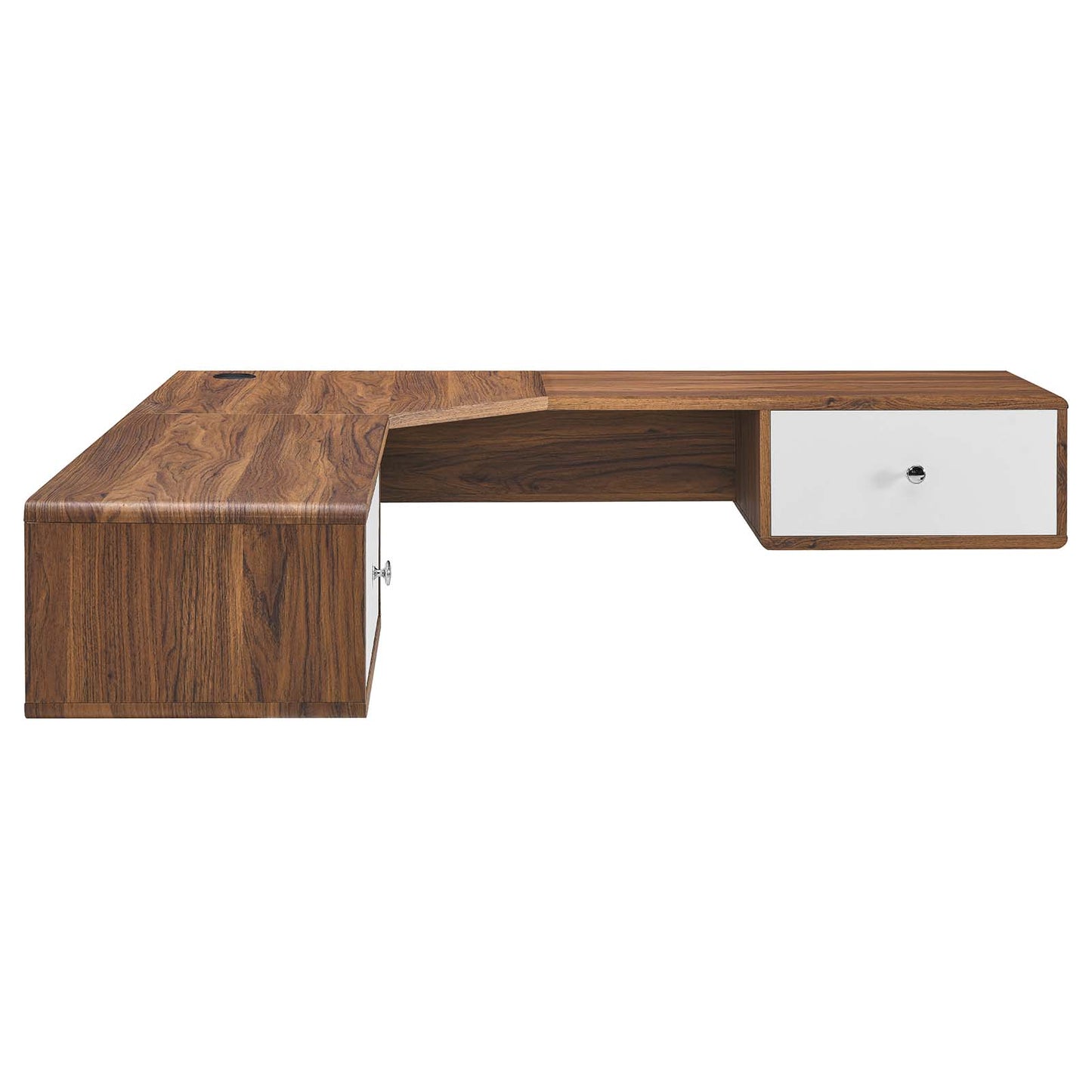 Modway Walnut Transmit Wall Mount Corner Wood Office Desk EEI-5863-WAL-WHI