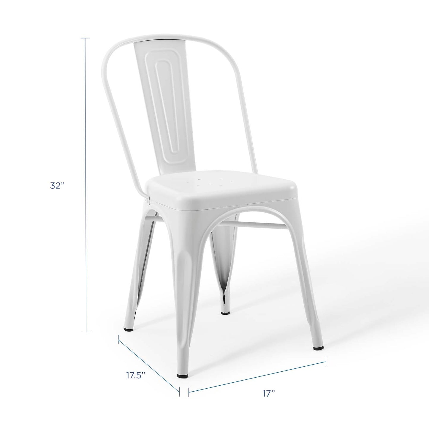 Modway Promenade Industrial Modern Steel Metal Bistro Dining Chairs in White-Set of 2