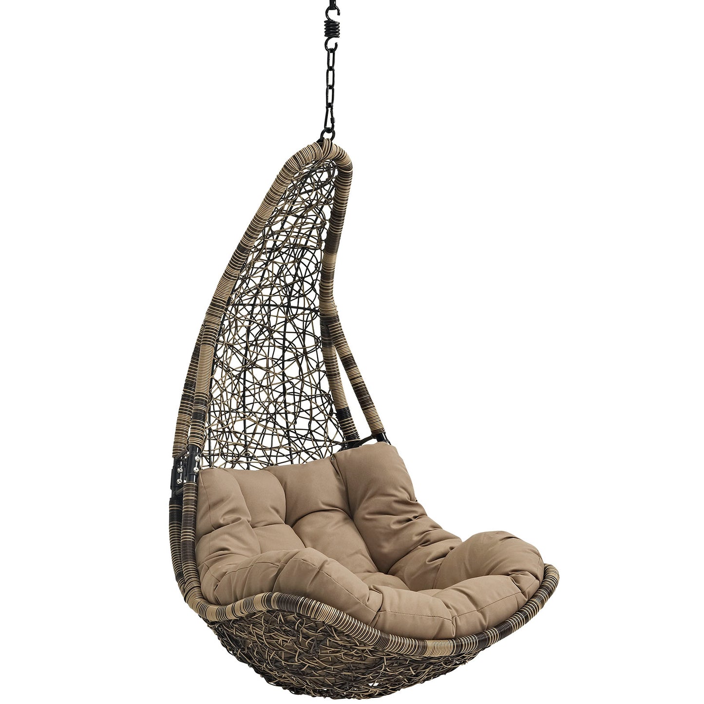 Modway EEI-2657-BLK-MOC-SET Abate Wicker Rattan Outdoor Patio with Hanging Steel Chain, Swing Chair Without Stand, Black Mocha