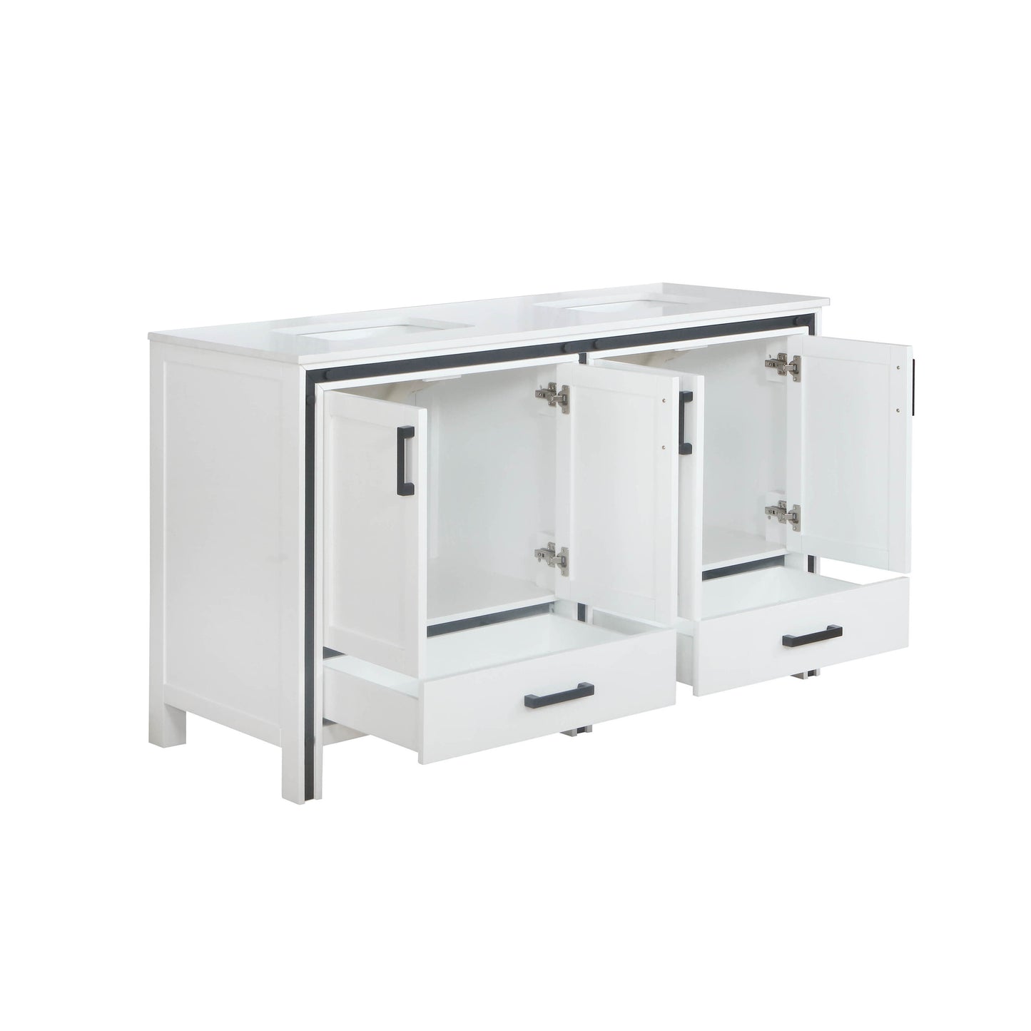 Ziva 60" White Double Vanity, Cultured Marble Top, White Square Sink and no Mirror