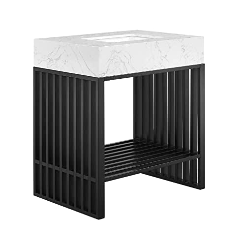 Modway Gridiron 30" Bathroom Vanity in White Black Cabinet