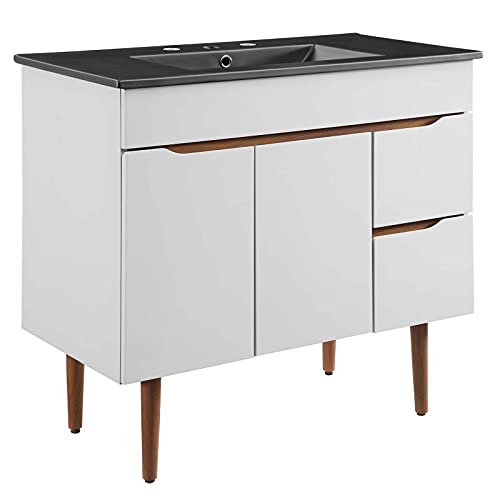 Modway Harvest 36" Mid-Century Bathroom Vanity Cabinet in Gray Black