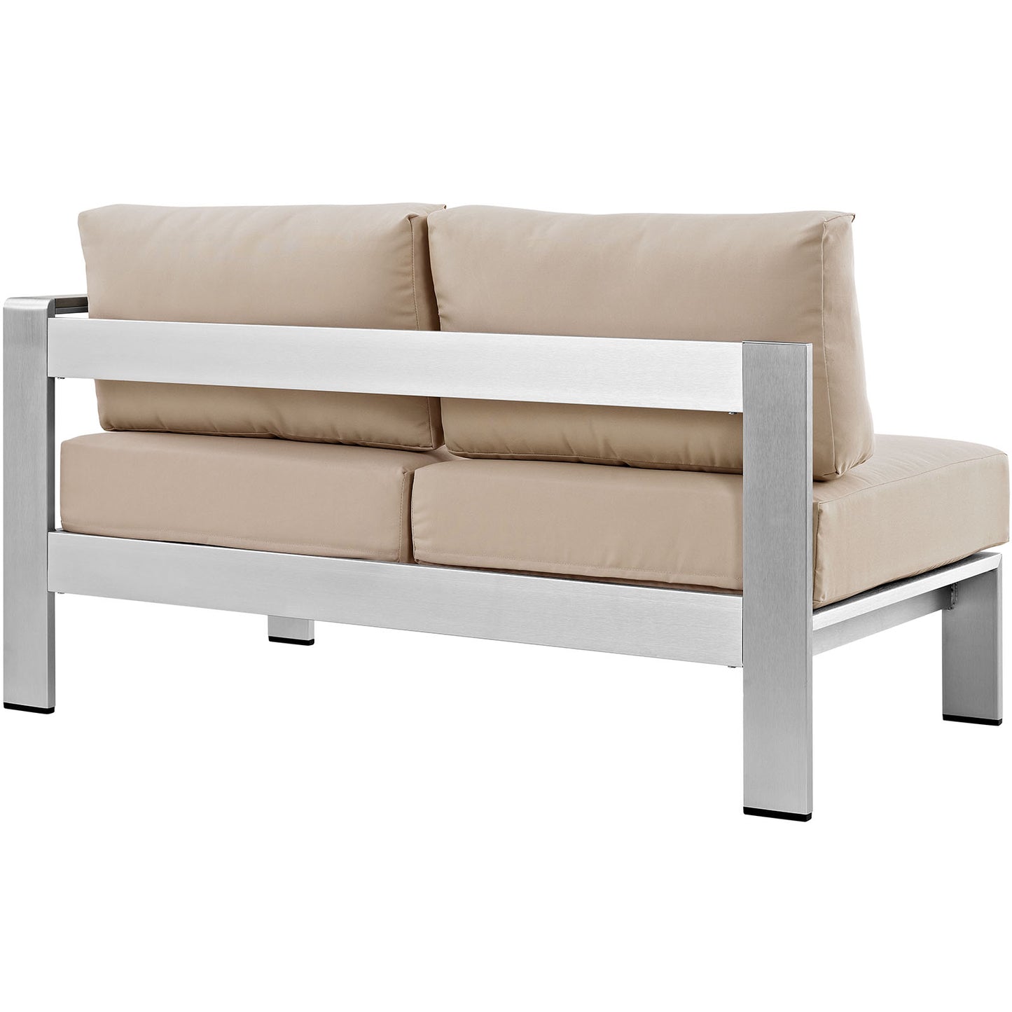 Modway Shore Aluminum Outdoor Patio Right Arm Loveseat in Silver Beige