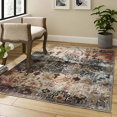 Modway Success Tahira Transitional Distressed Vintage Floral Moroccan Trellis Area Rug