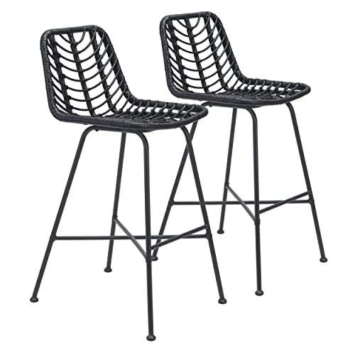 Zuo Modern - Malaga Bar Chair (Set of 2) Black - Modern - Seating - Steel, 100% Polyethylene - Indoor and Outdoor - 41.7in Height