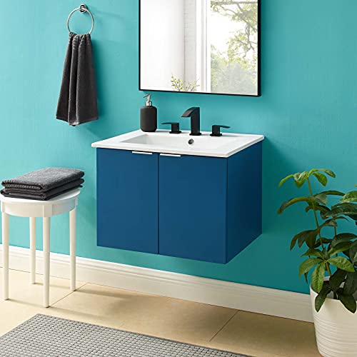 Modway Maybelle 24" Wall-Mount Bathroom Vanity, Navy White