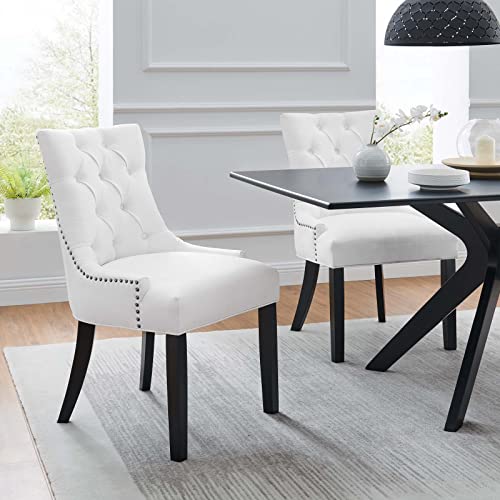 Modway Regent Modern Tufted Upholstered Fabric Two Dining Chairs with Nailhead Trim in White