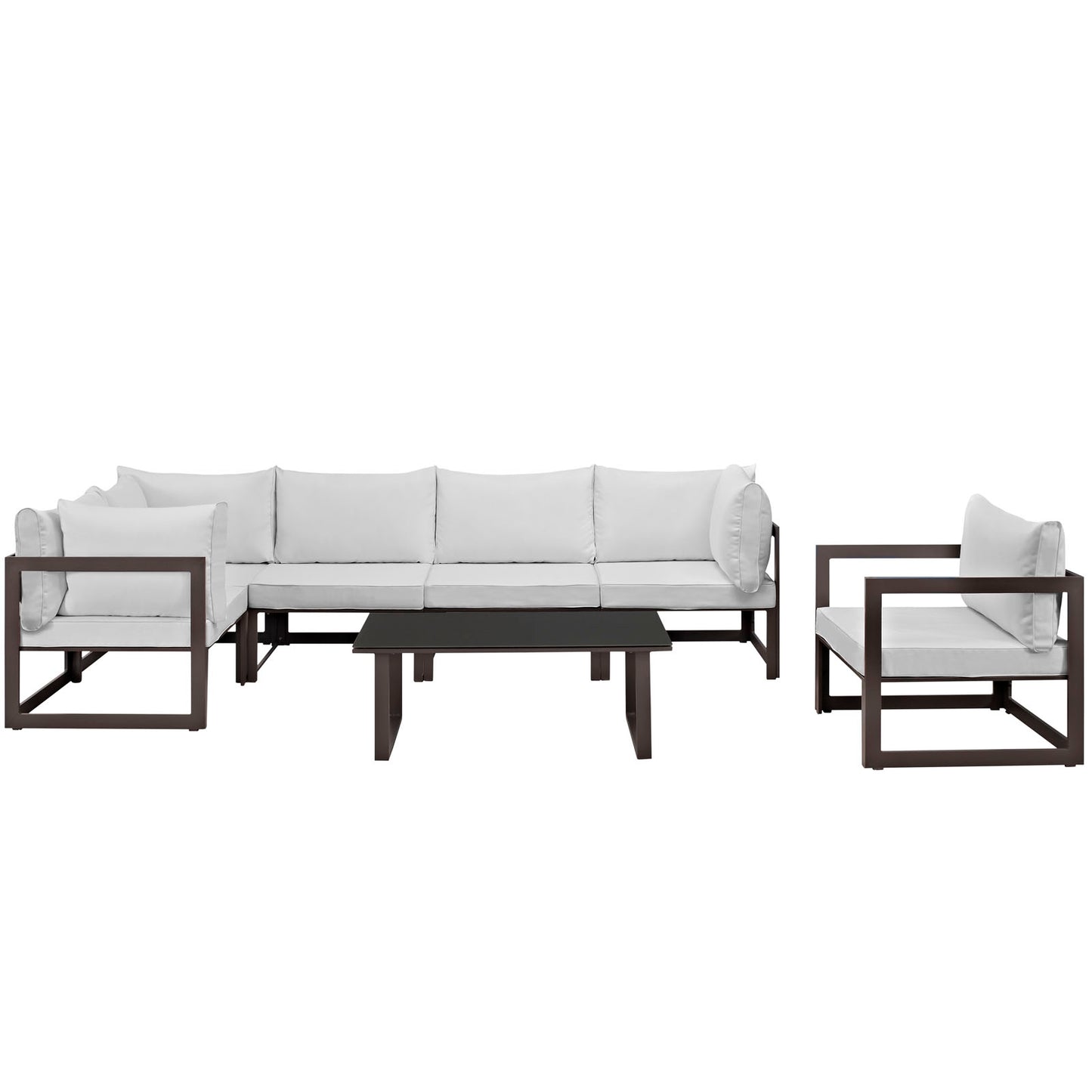 Modway Fortuna 7 Piece Outdoor Patio Sectional Sofa Set in Brown White