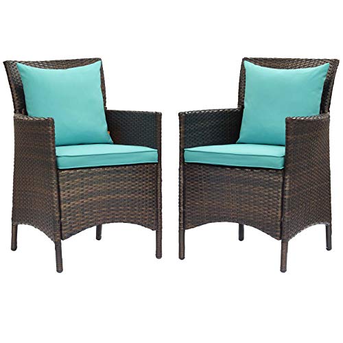 Modway Conduit Wicker Rattan Outdoor Patio Dining Arm Chair with Cushion