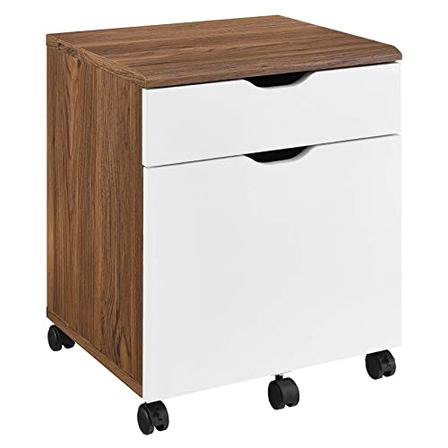 Modway Walnut and White Envision Wood File Cabinet EEI-5706-WAL-WHI