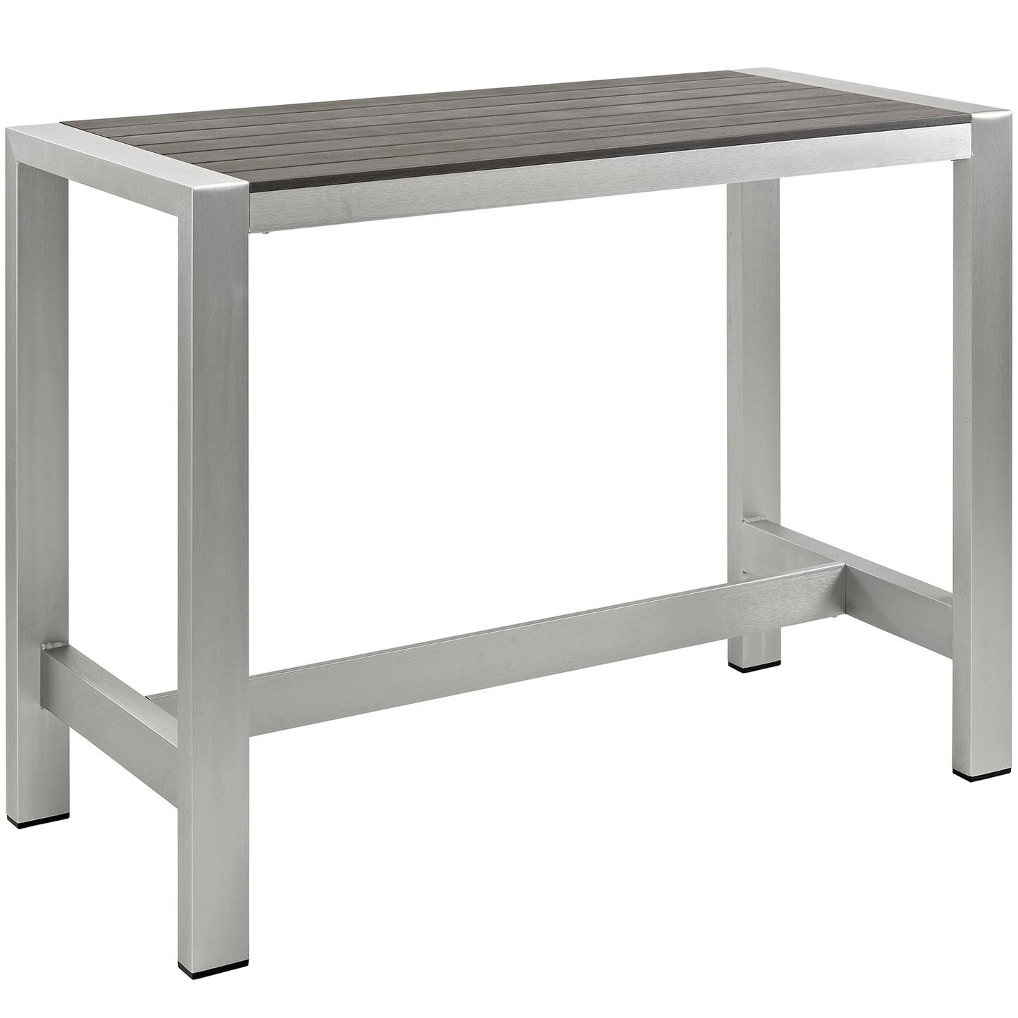 Modway Shore Aluminum Outdoor Patio 60" Rectangle Bar Table in Silver Gray