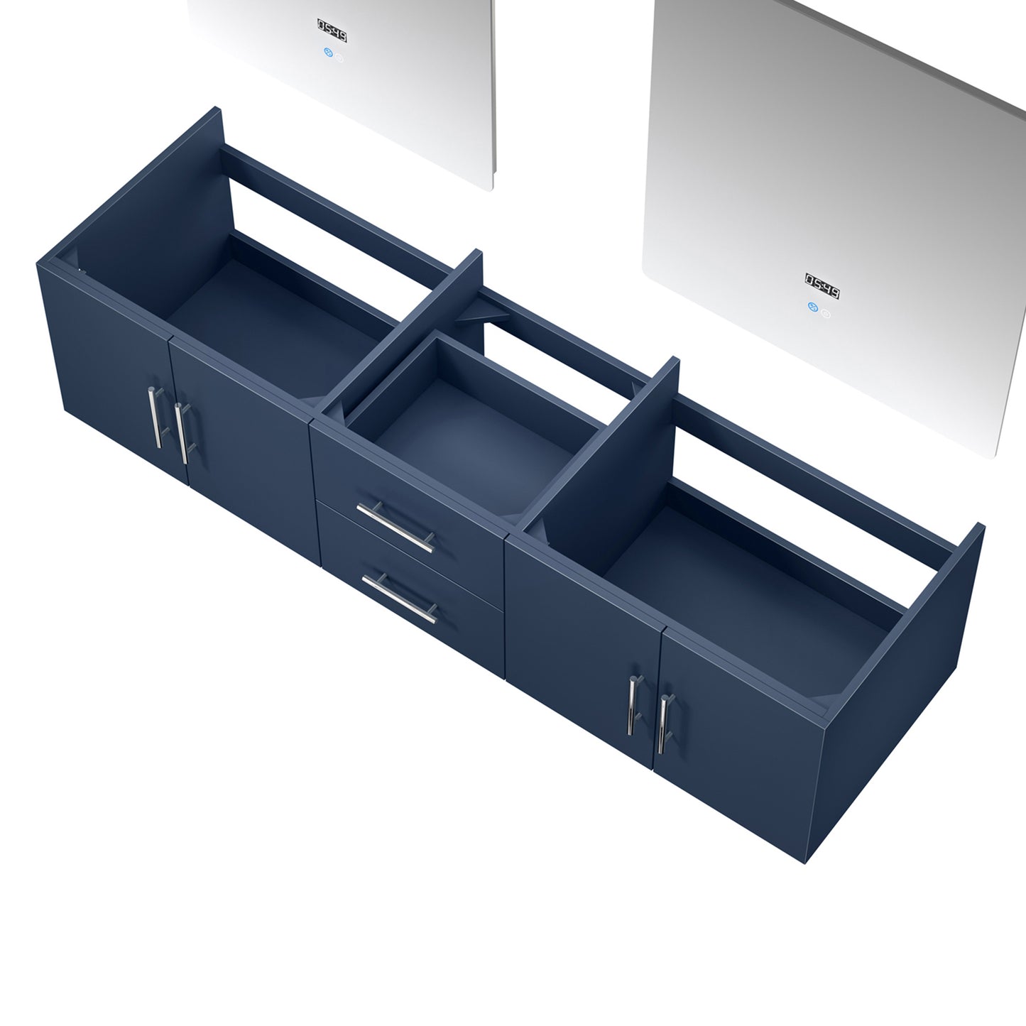 Geneva 72" Navy Blue Double Vanity, no Top and 30" LED Mirrors