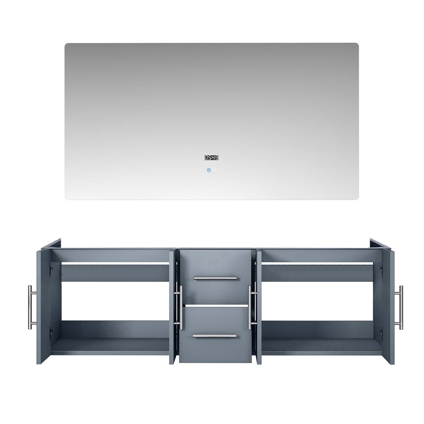 Geneva 60" Dark Grey Double Vanity, no Top and 60" LED Mirror