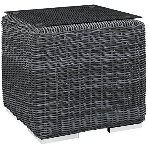 Modway EEI-1867-GRY Summon Wicker Rattan Outdoor Patio Square Side Table, Gray