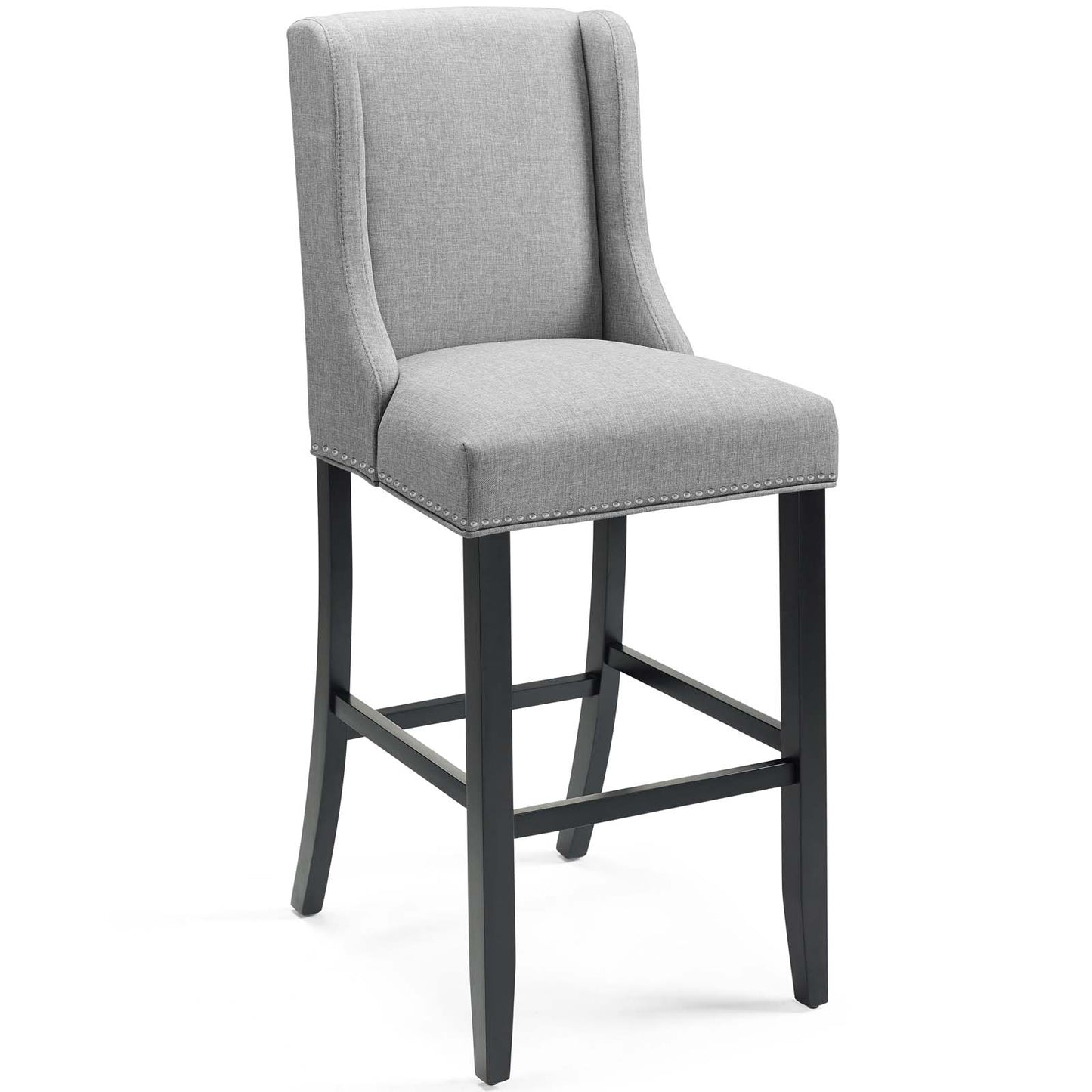 Modway Baron Bar Stool Upholstered Fabric Set of 2, Light Gray