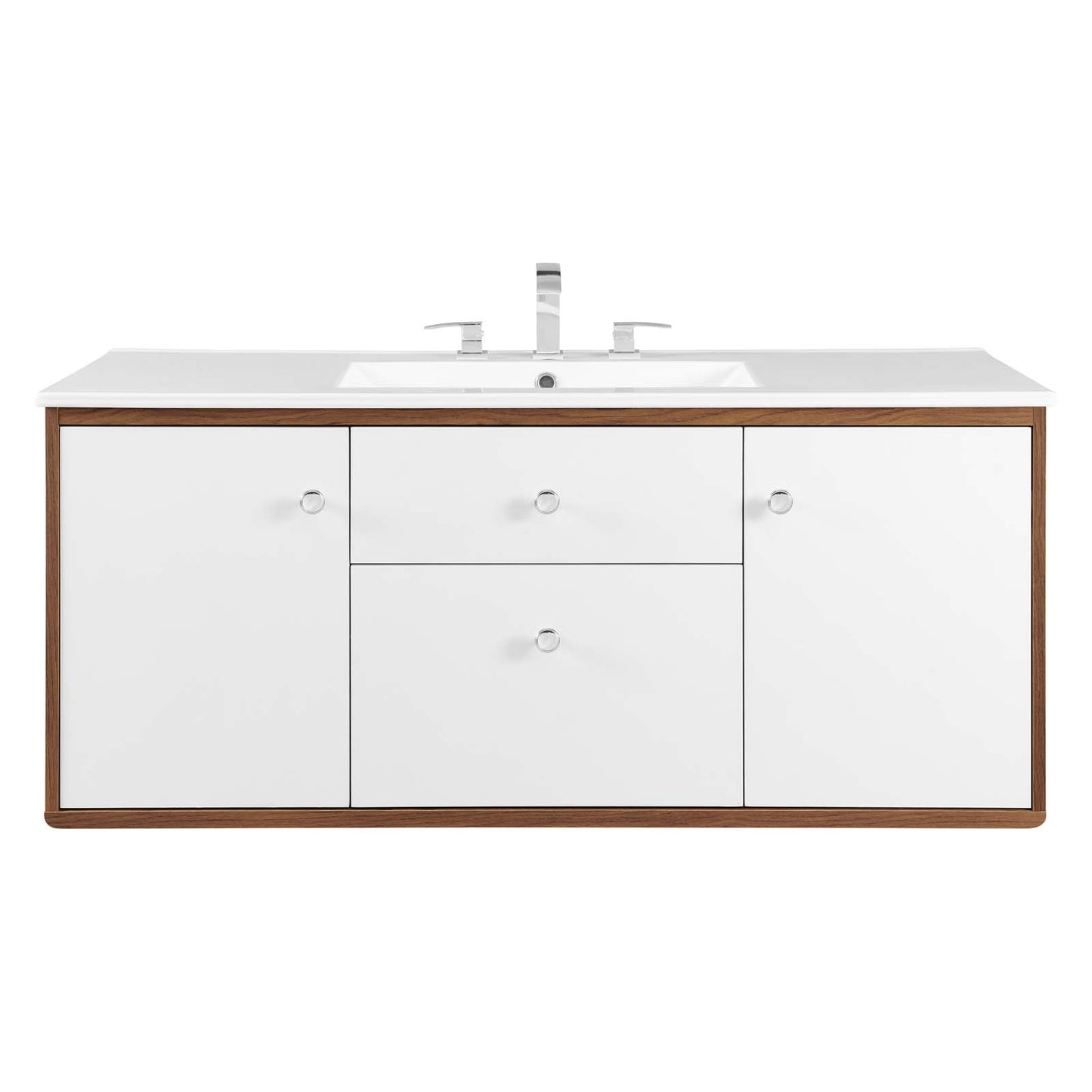 Modway Transmit 48" Wall-Mount Bathroom Vanity, Walnut White