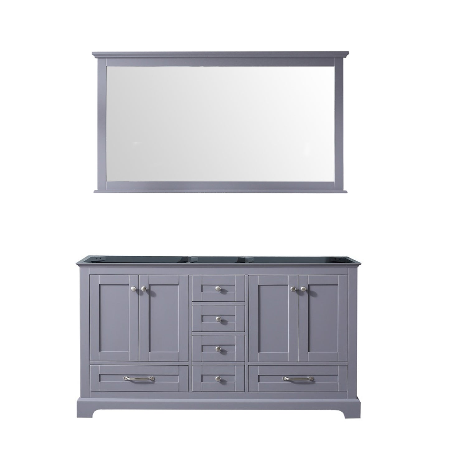 Dukes 60" Dark Grey Double Vanity, no Top and 58" Mirror