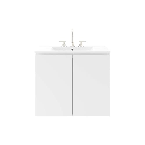 Modway White Bryn Wall-Mount Bathroom Vanity EEI-5778-WHI-WHI