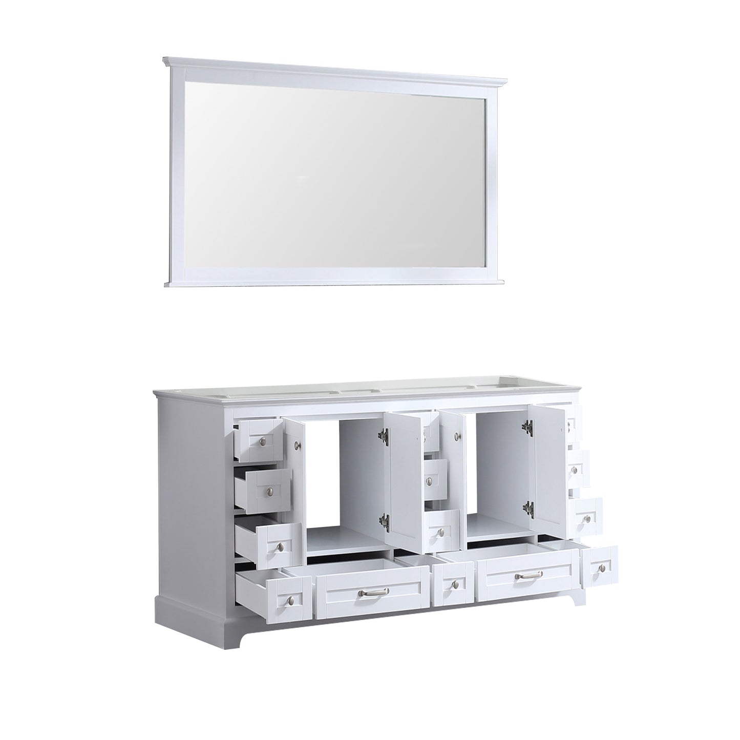 Dukes 60" White Double Vanity, no Top and 58" Mirror