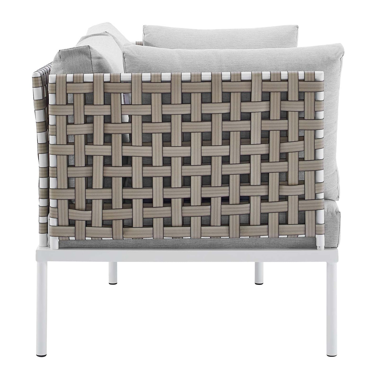 Modway EEI-4962-TAN-GRY Harmony Sunbrella Basket Weave Tan Gray Outdoor Patio Aluminum Loveseat