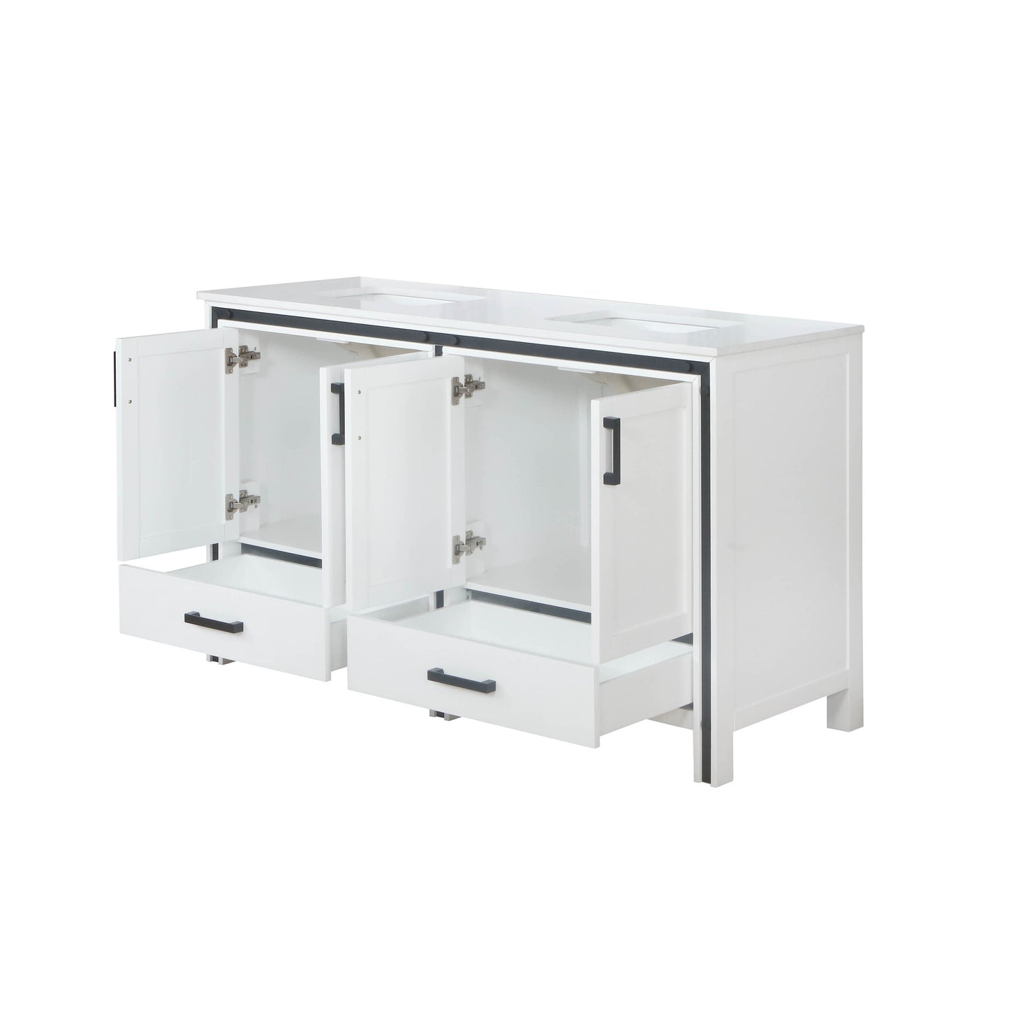 Ziva 60" White Double Vanity, Cultured Marble Top, White Square Sink and no Mirror