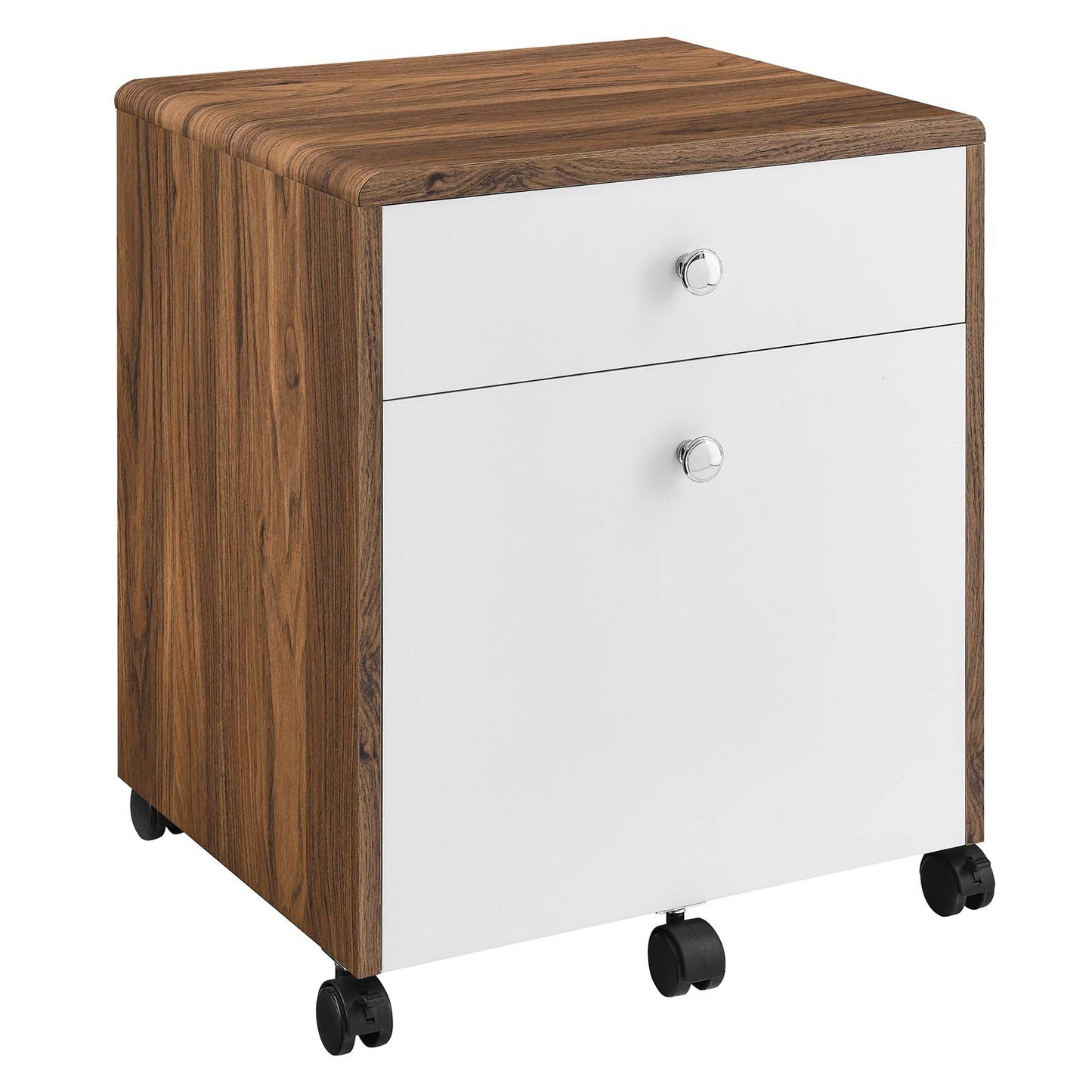 Modway Walnut and White Transmit Wood File Cabinet EEI-5705-WAL-WHI