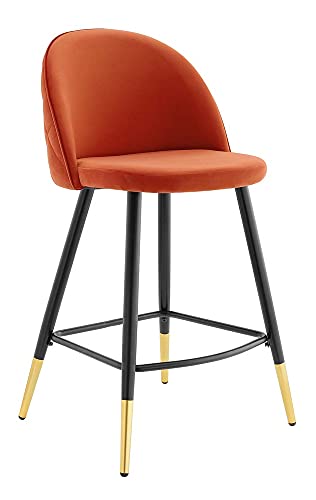 Modway Cordial Performance Velvet Dining Counter Stools in Orange - Set of 2