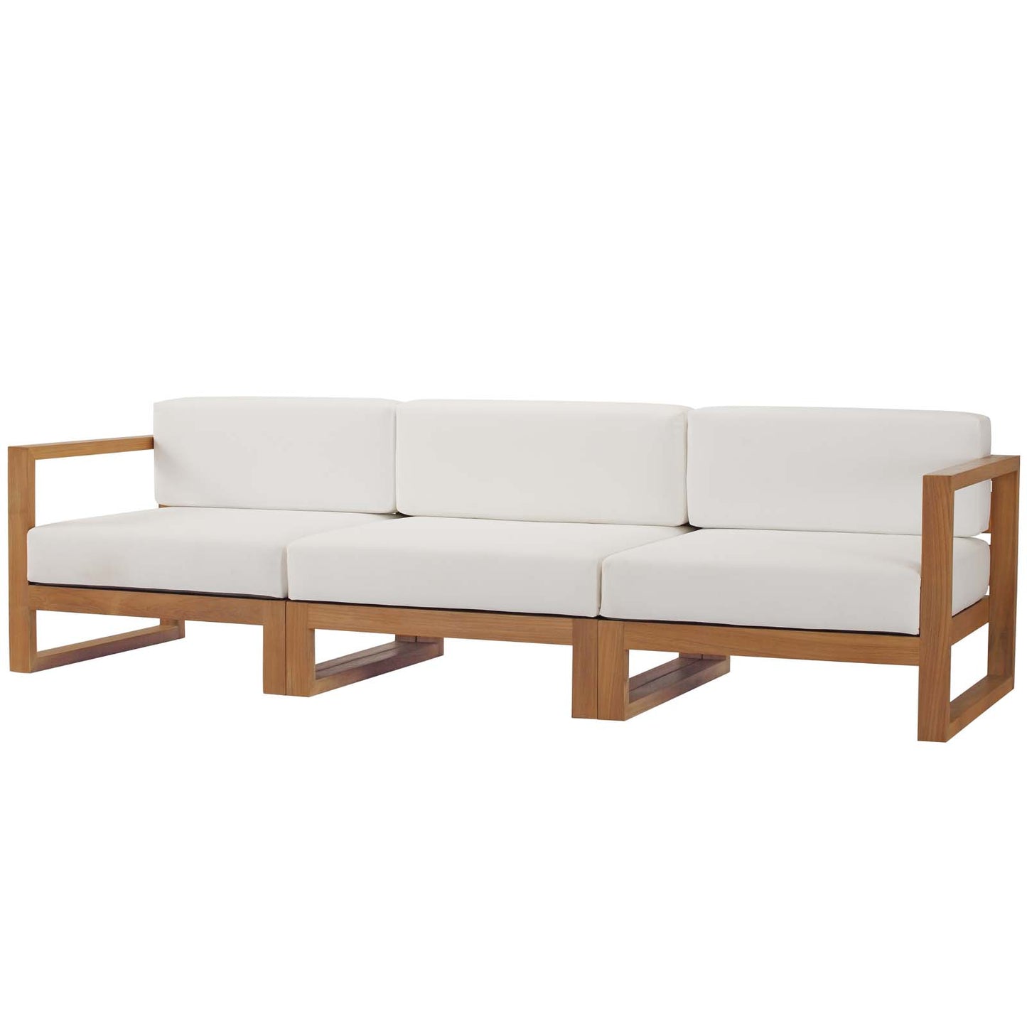 Modway EEI-4254-NAT-WHI-SET Upland Patio Teak Wood 3-Piece Sectional Sofa Set, Natural White