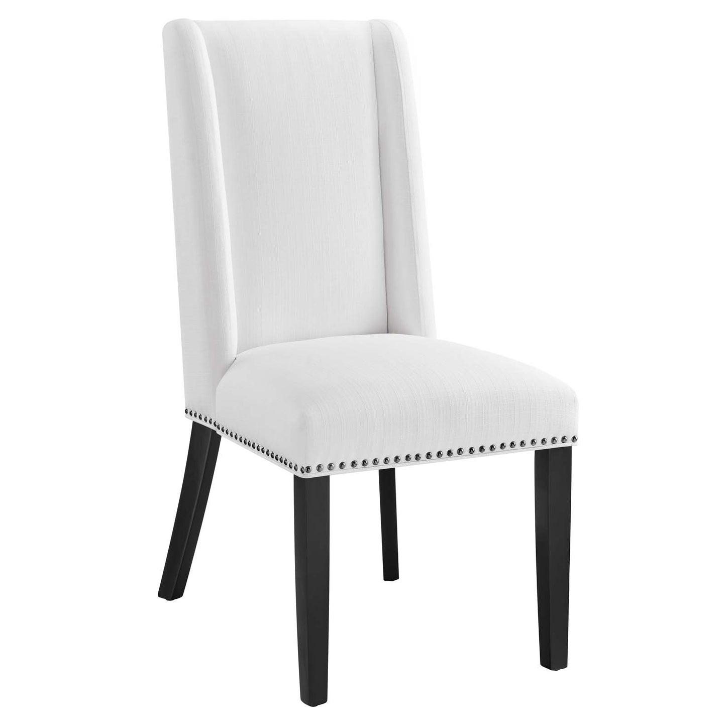 Modway Baron Modern Tall Back Wood Upholstered Fabric Two Dining Chairs in White