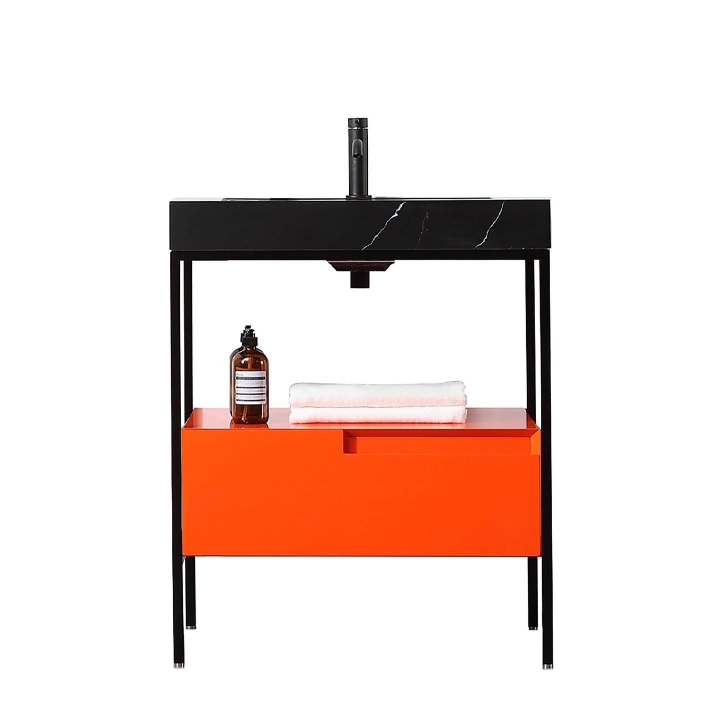 TEXEL 30” RED AMBER/BLACK INDUSTRIAL STYLE FREESTANDING BATHROOM VANITY