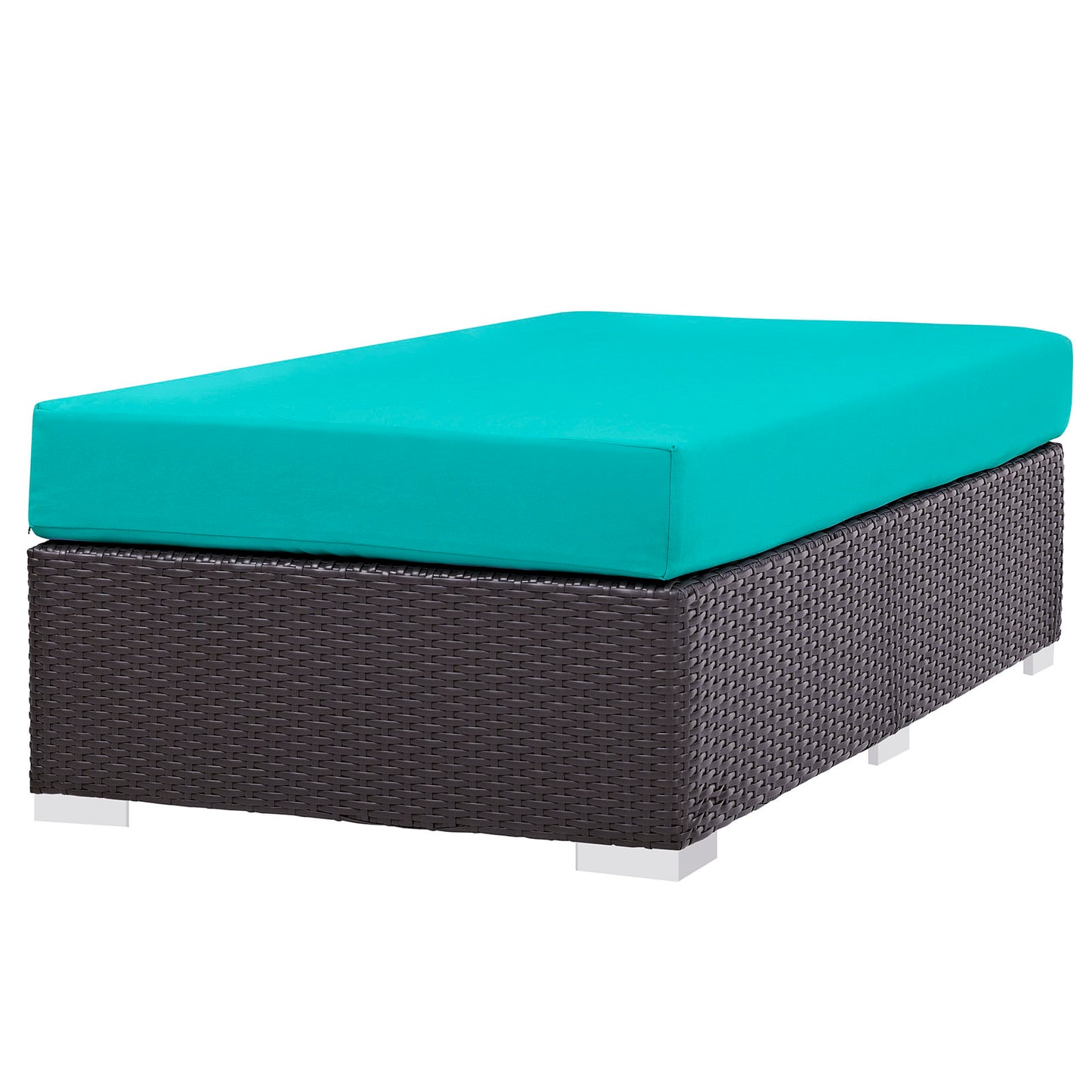 Modway Convene Wicker Rattan Outdoor Patio Rectangle Ottoman in Espresso Turquoise