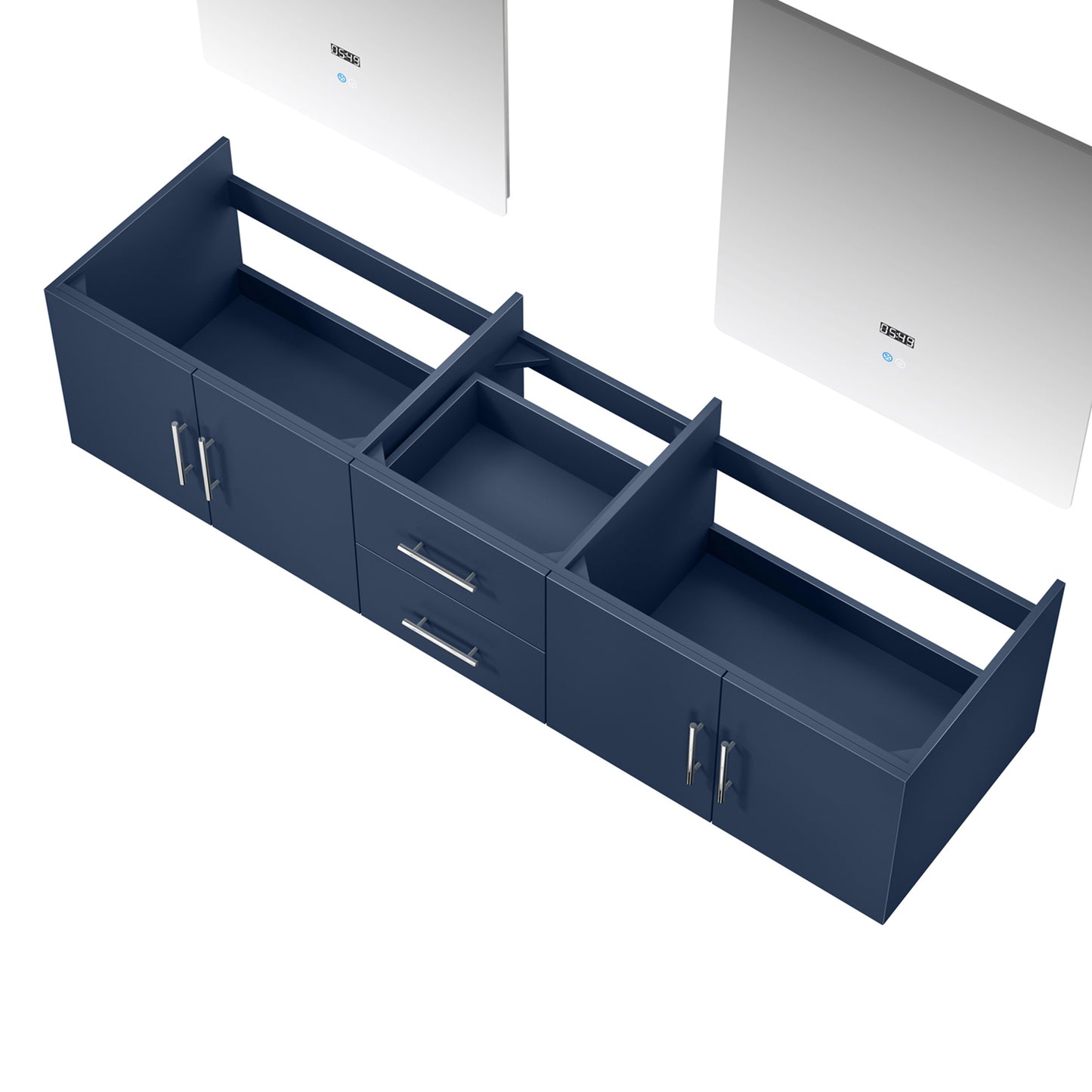 Geneva 80" Navy Blue Double Vanity, no Top and 30" LED Mirrors