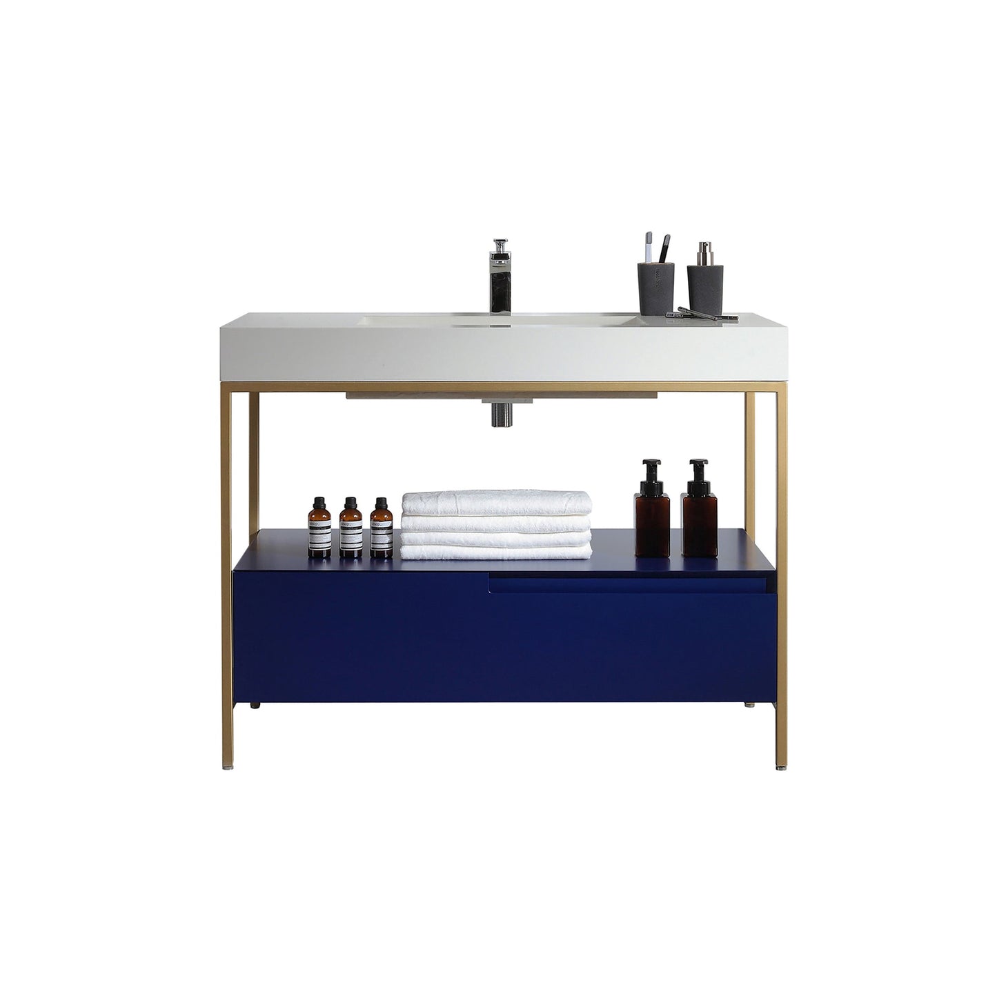 TEXEL 42” NAVY BLUE INDUSTRIAL STYLE FREESTANDING BATHROOM VANITY