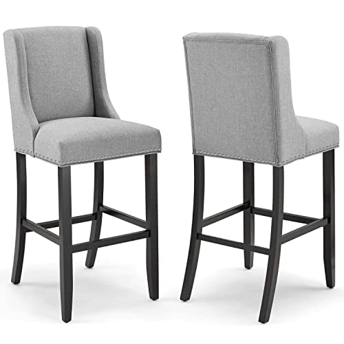 Modway Baron Bar Stool Upholstered Fabric Set of 2, Light Gray