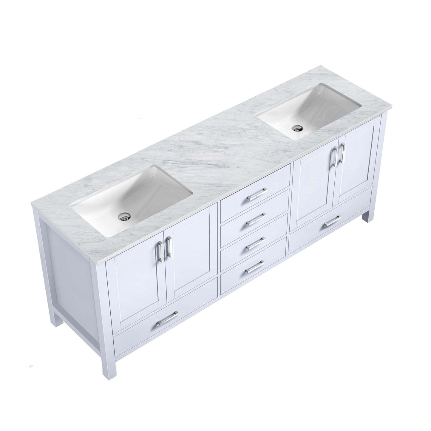 Jacques 80" White Double Vanity, White Carrara Marble Top, White Square Sinks and no Mirror