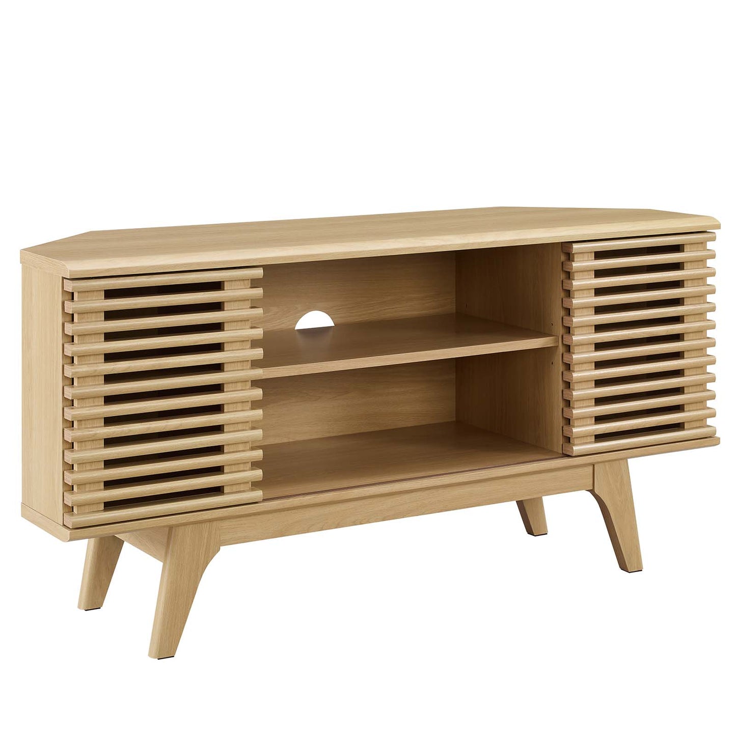 Modway Render Mid-Century Modern Low Profile 46" Corner Media TV Stand in Oak