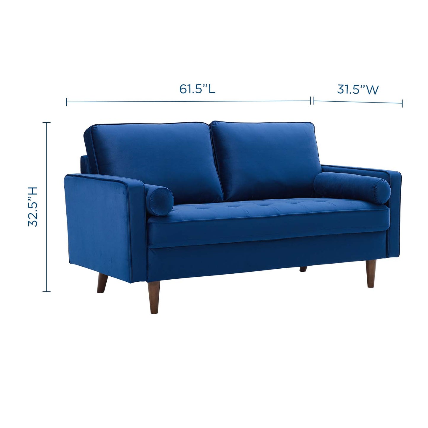 Modway Valour Collection EEI-4004-NAV 62 Loveseat with Innerspring Pocket Structure Non-Marking Foot Caps Dense Foam Padding and Stain-Resistant Velvet Polyester Upholstery in Navy Color