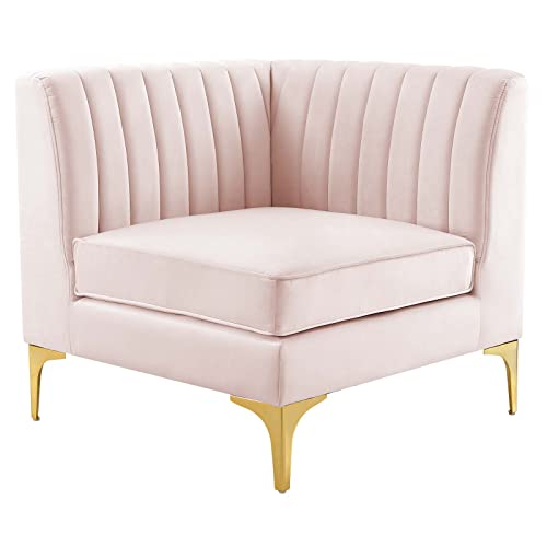 Modway Triumph Channel Performance Velvet Tufted Corner Sectional Chair in Pink