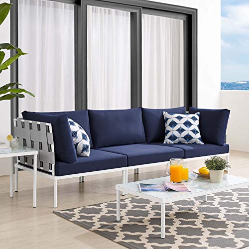 Modway EEI-4968-GRY-NAV Harmony Sunbrella Gray Navy Outdoor Patio Aluminum Sofa