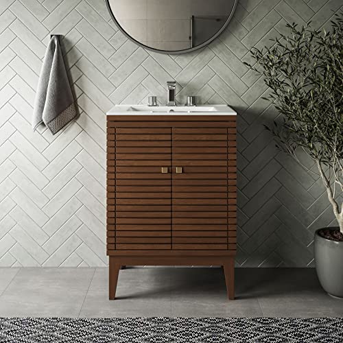 Modway EEI-5114-WAL-WHI Ledger 24" Bathroom Vanity, Walnut White