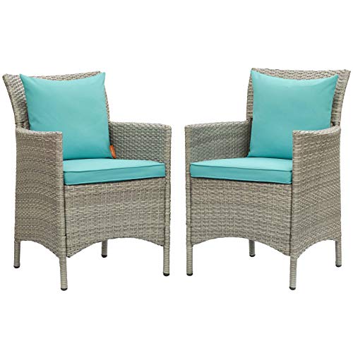 Modway Conduit Wicker Rattan Outdoor Patio Dining Arm Chair with Cushion