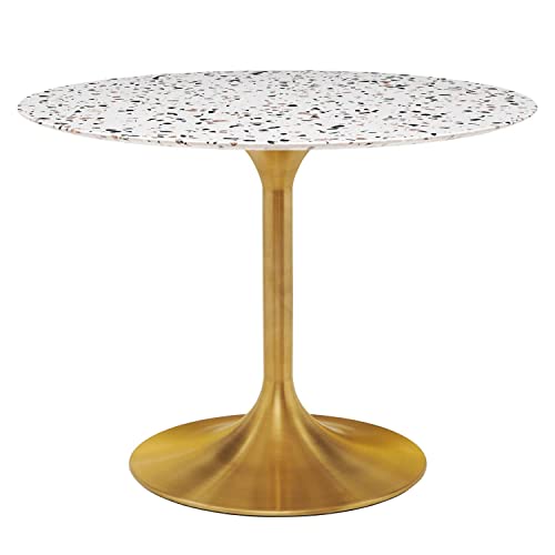 Modway Gold and White Lippa Round Terrazzo Dining Table EEI-5724-GLD-WHI