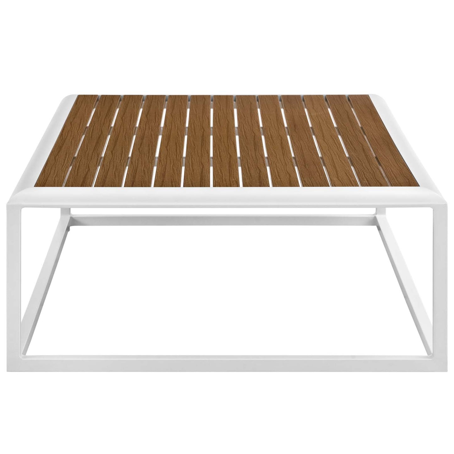 Modway Stance Outdoor Patio Contemporary Modern Wood Grain Aluminum Coffee Table In White Natural