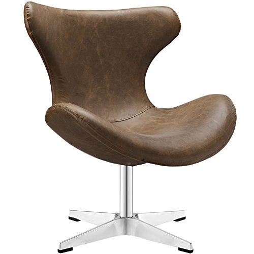 Modway Helm Mid-Century Modern Faux Leather Wingback Accent Lounge Arm Chair In Brown