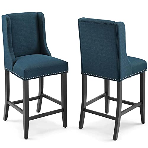 Modway Baron Counter Stool Upholstered Fabric Set of 2, Azure