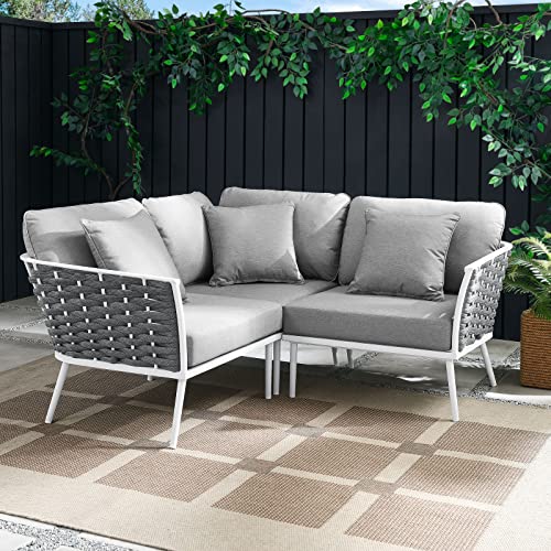 Modway Stance Outdoor Patio Woven Rope Aluminum Sectional Sofa