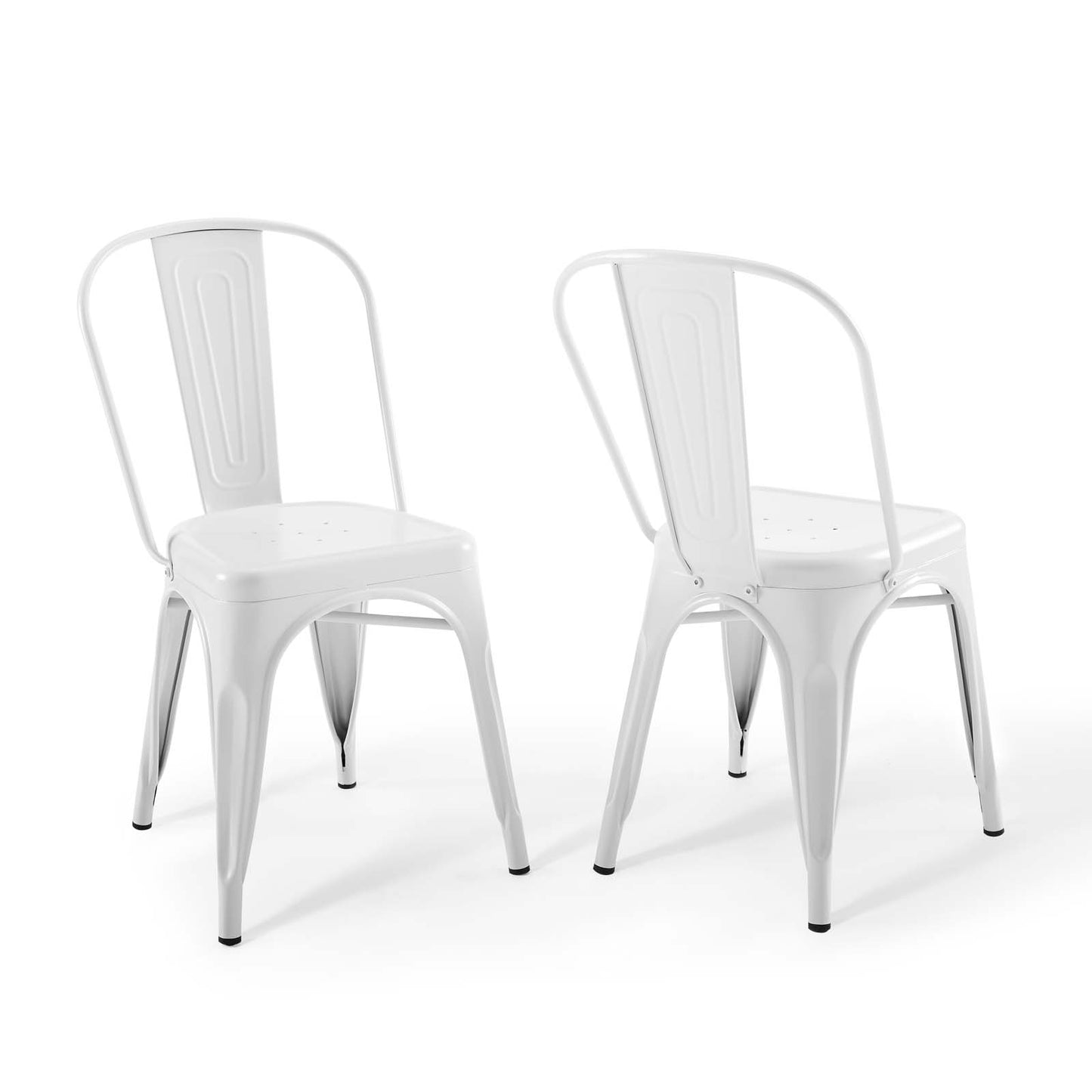 Modway Promenade Industrial Modern Steel Metal Bistro Dining Chairs in White-Set of 2