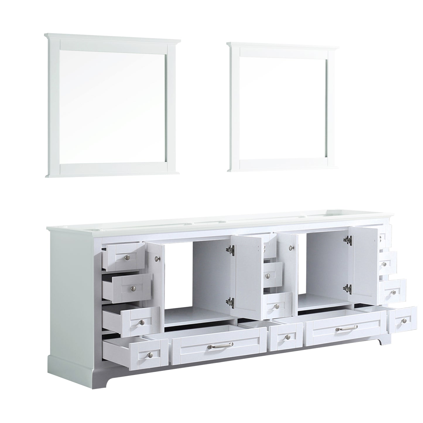 Dukes 84" White Double Vanity, no Top and 34" Mirrors