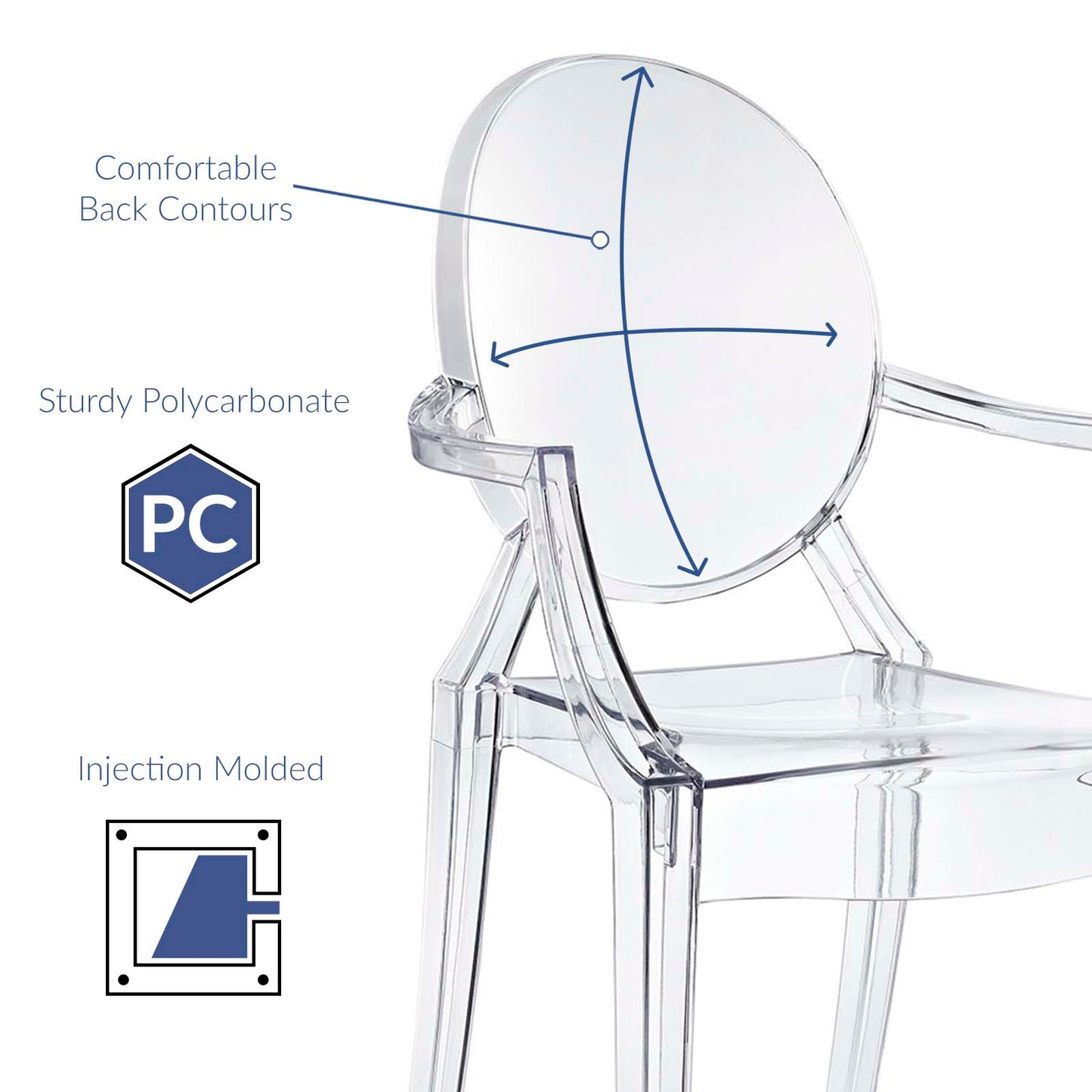 Modway Casper Modern Acrylic Stacking Two Dining Armchairs in Clear