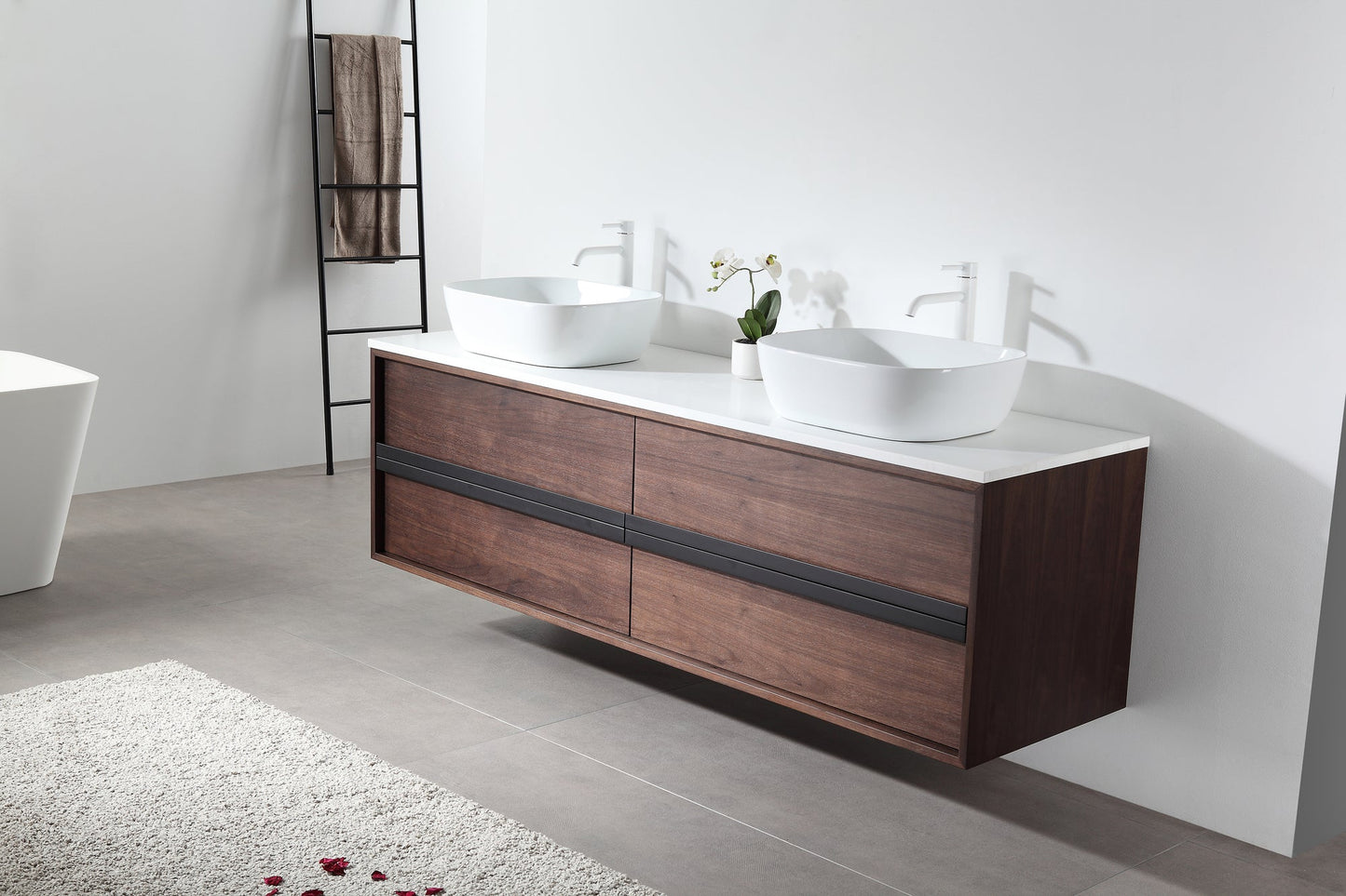 SINTRA 72” DARK WALNUT OAK WALL MOUNT MODERN BATHROOM VANITY